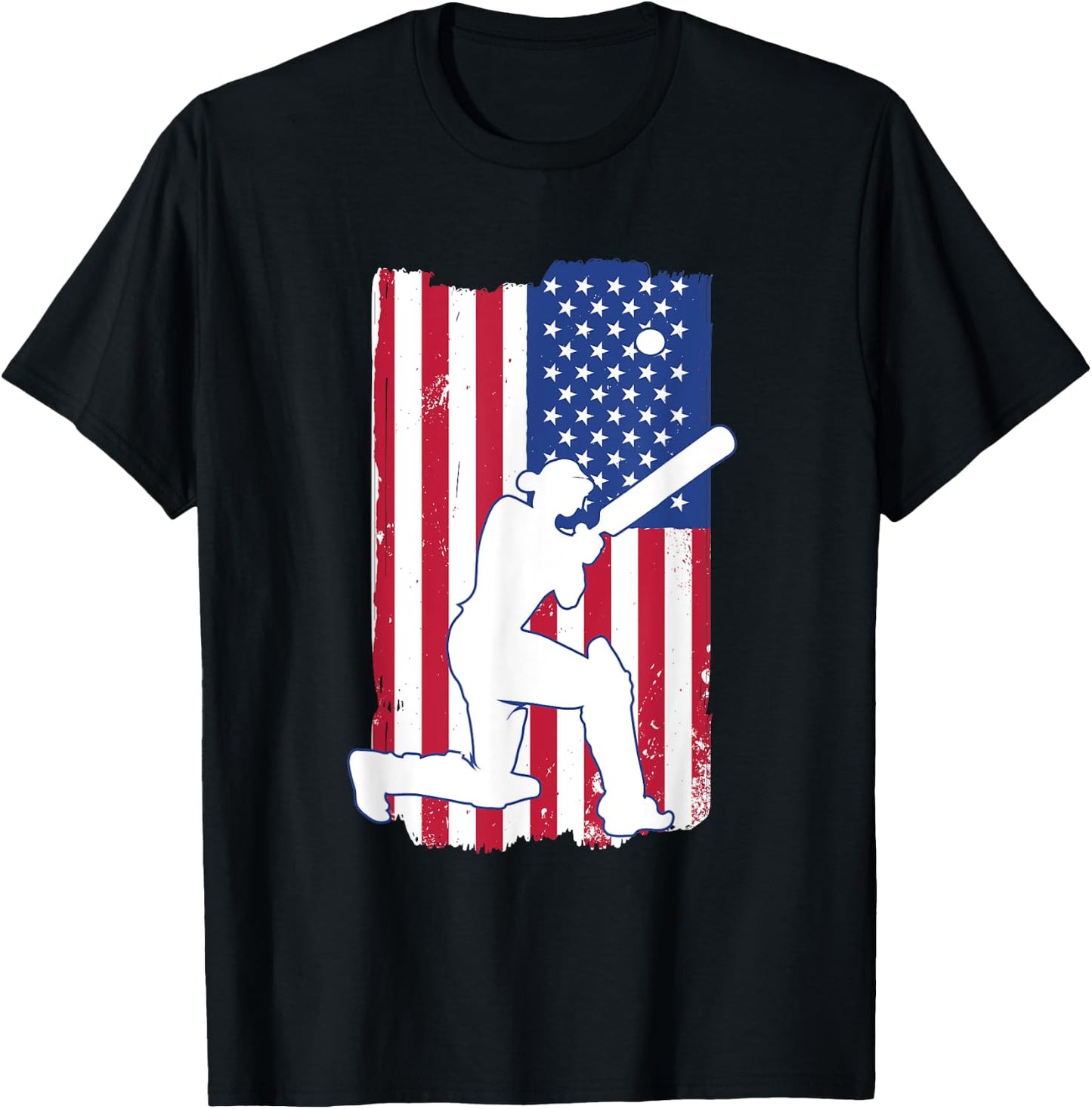 Cricket Player Cricket USA Team Coach American Flag T-Shirt - T-Shirt | Black