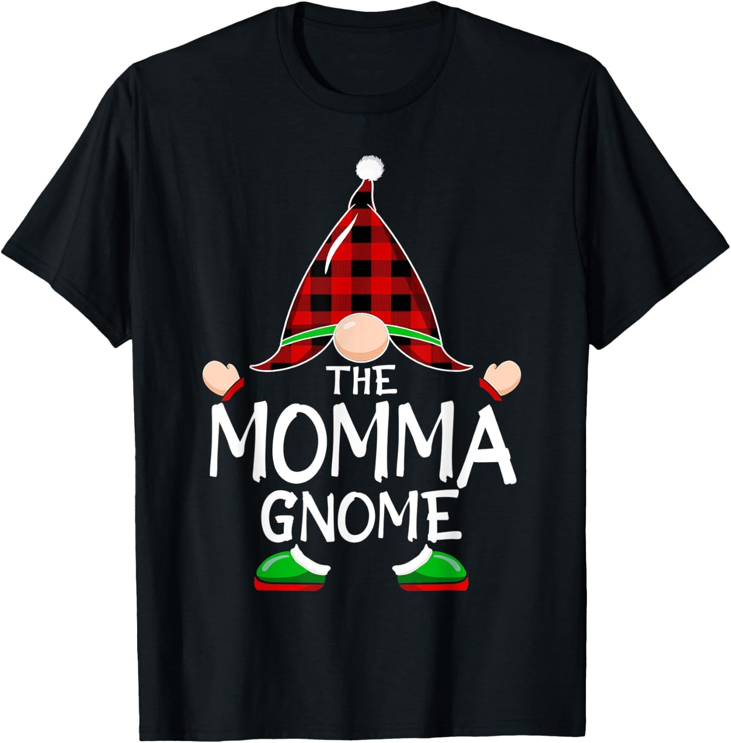 Gnomes Family Christmas Red plaid Pajama Shirt, MOMMA Gnome T-Shirt - T-Shirt | Black