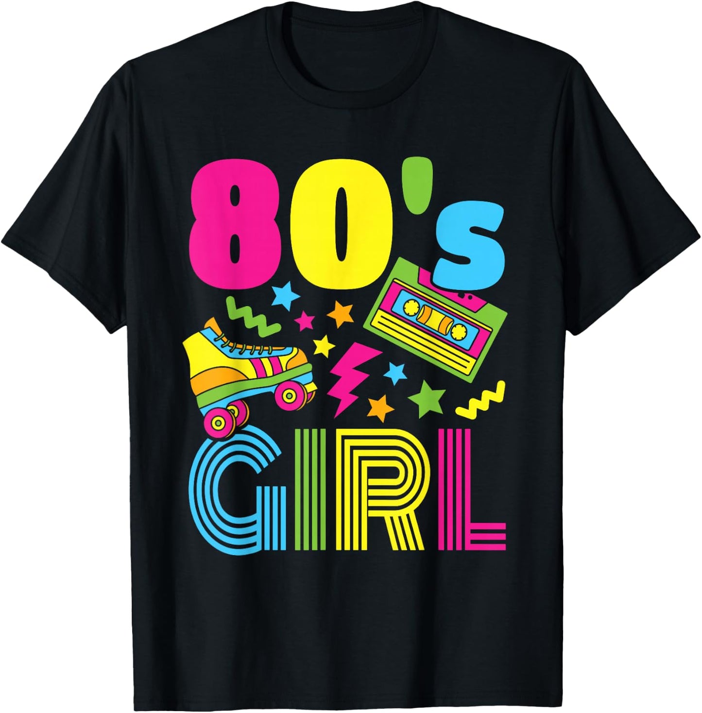 80s Girl 1980s Theme Party 80s Costume Outfit Women Girls T-Shirt - T-Shirt | Black