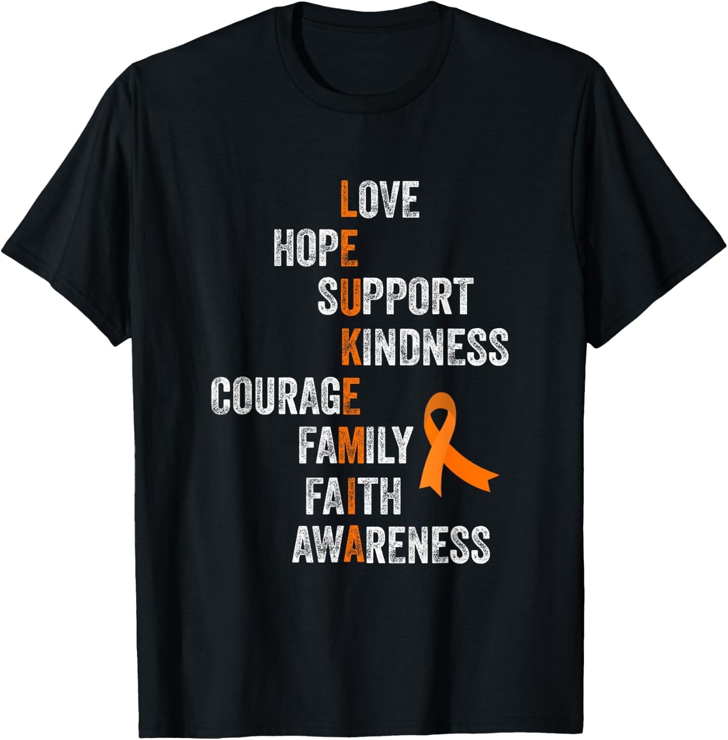 Orange Ribbon Sign Retro Vintage Aml Leukemia Awareness T-Shirt - T-Shirt | Black