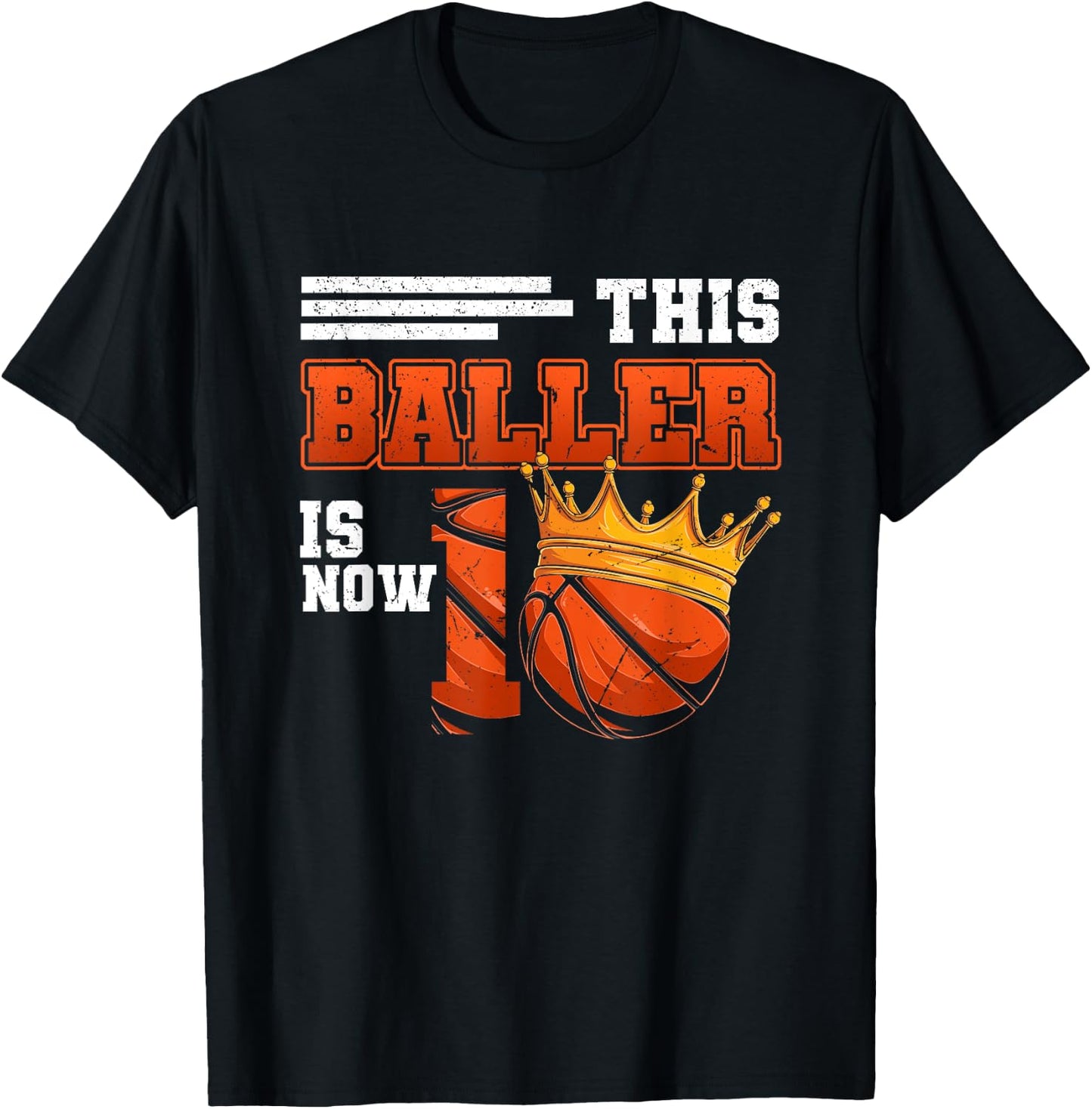 This Baller Is Now 10 Basketball 10th Birthday Crown Ball T-Shirt - T-Shirt | Black