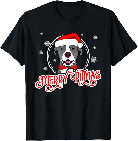 Pit Bull Christmas Merry Pitmas T-Shirt - T-Shirt | Black