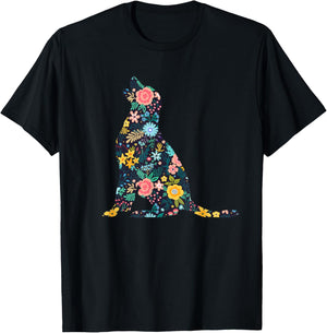 Labrador Retriever Floral Dog Silhouette Graphic T-Shirt - T-Shirt | Black