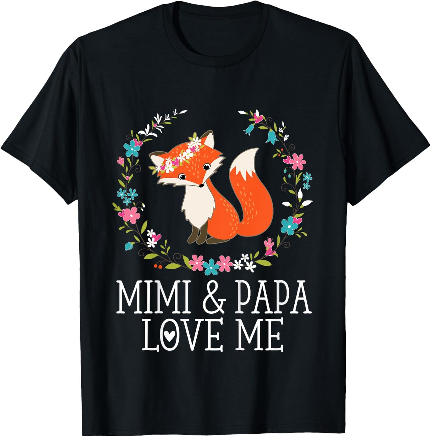 Mimi and Papa Love Me Granddaughter with Fox T-Shirt - T-Shirt | Black