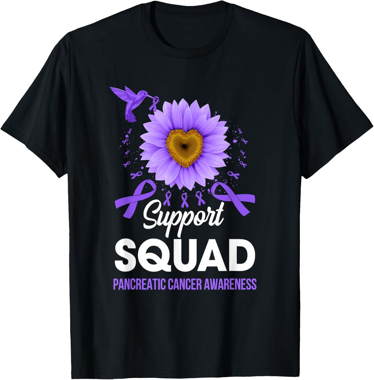 Support Squad Pancreatic Cancer Awareness Sunflower T-Shirt - T-Shirt | Black