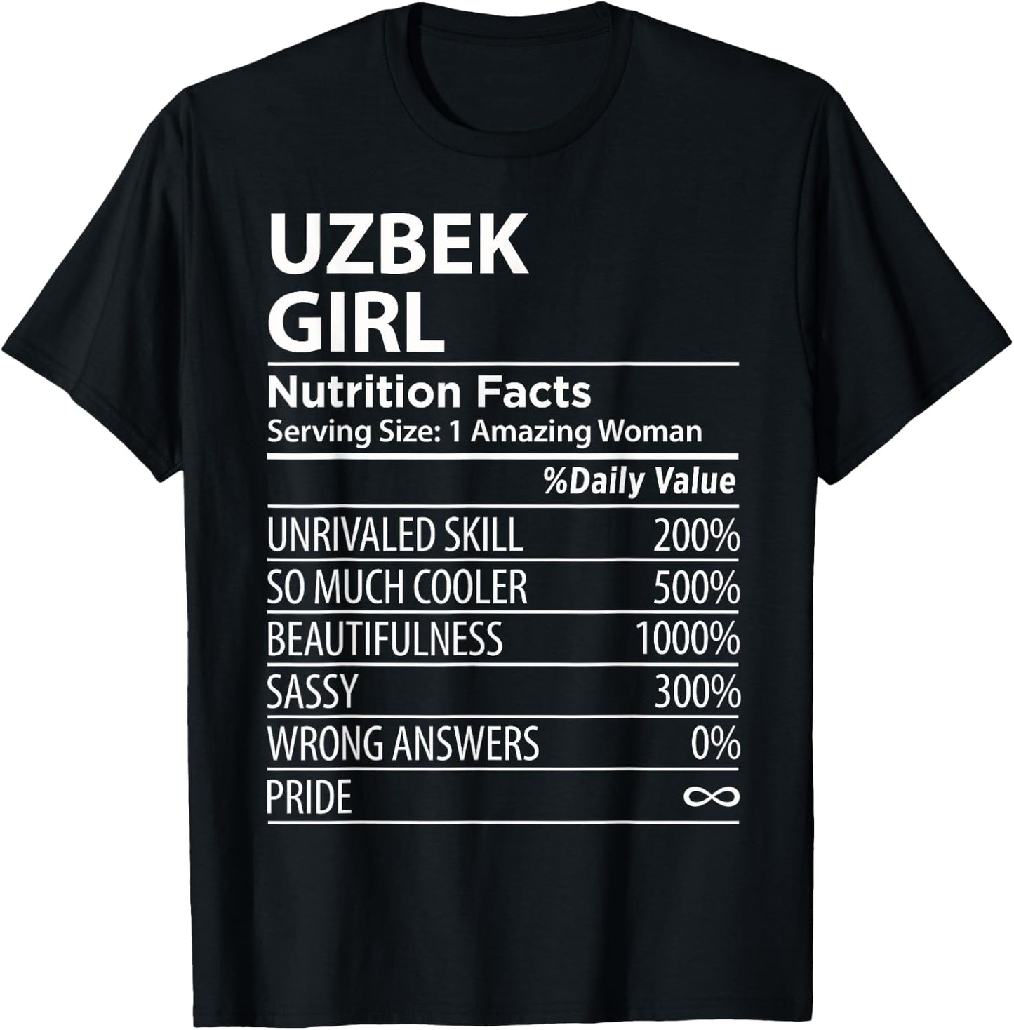 Uzbek Girl Nutrition Facts Funny Uzbekistan T-Shirt - T-Shirt | Black