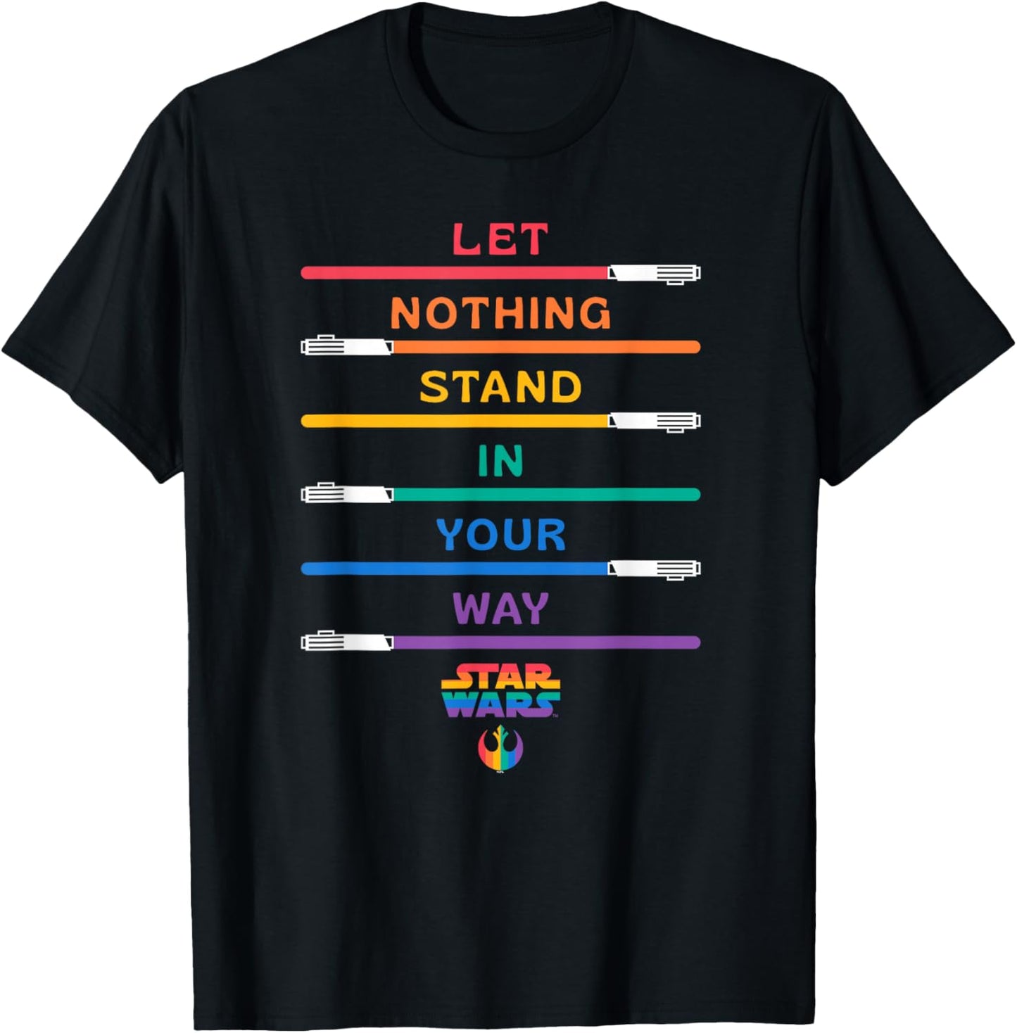 Star Wars Pride Let Nothing Stand in Your Way Rainbow Sabers T-Shirt - T-Shirt | Black