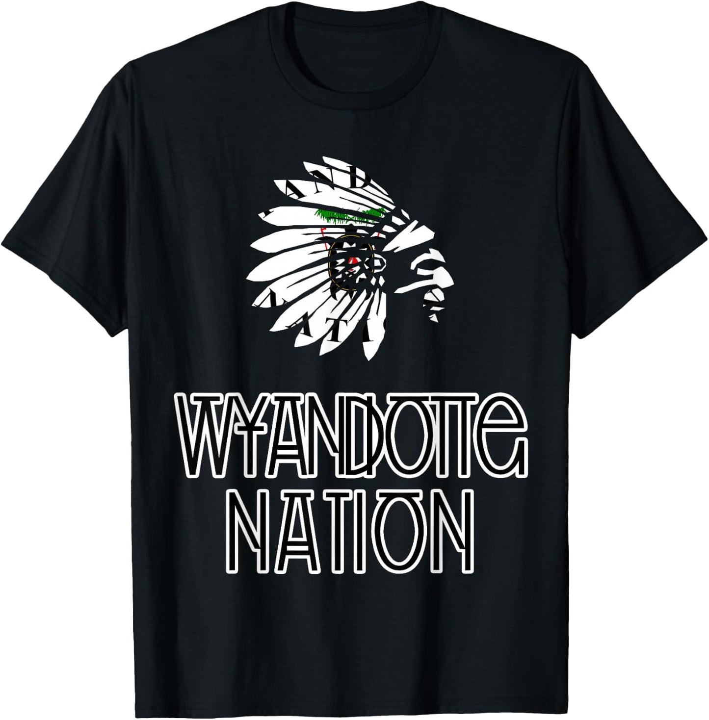 Wyandotte Tribal Nation Flag | Native Amerindian | Headdress T-Shirt - T-Shirt | Black