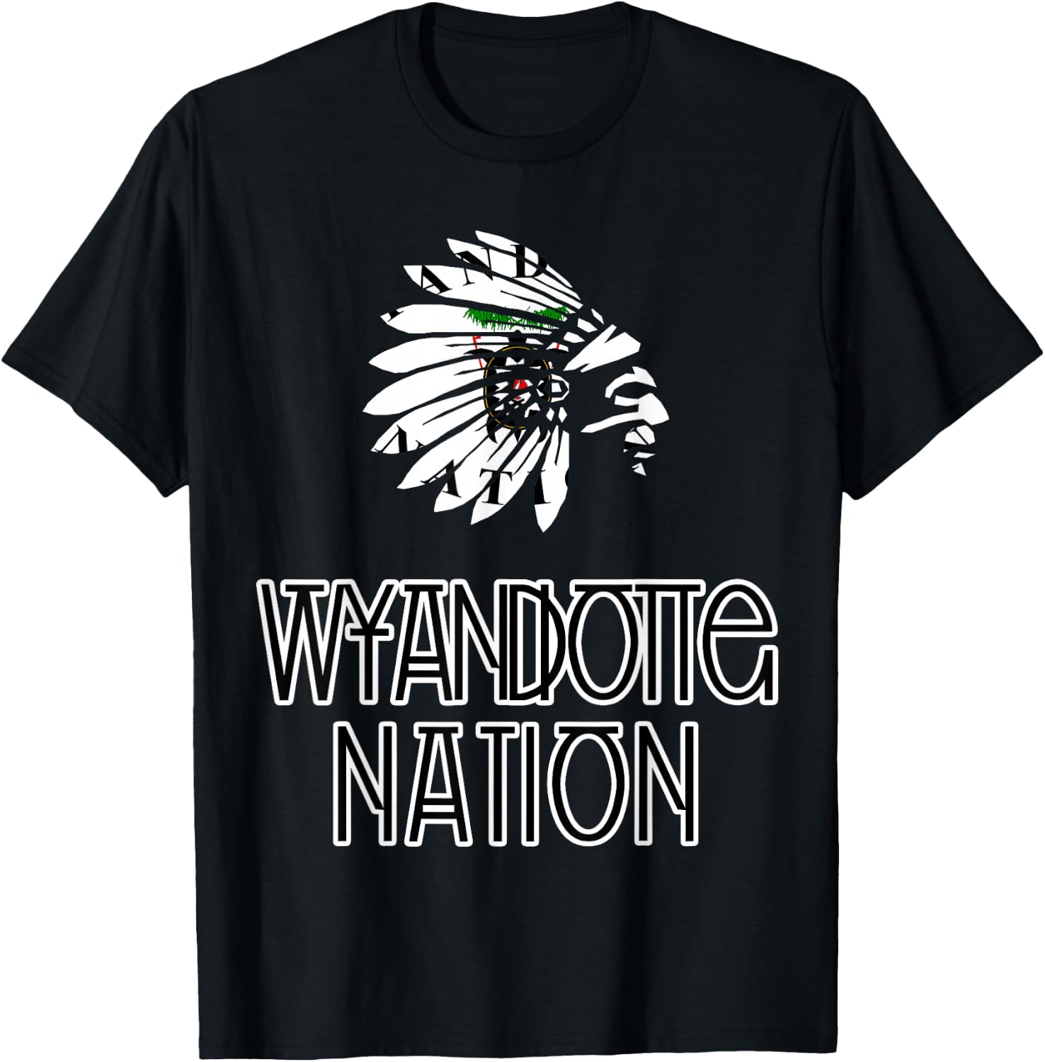 Wyandotte Tribal Nation Flag | Native Amerindian | Headdress T-Shirt - T-Shirt | Black