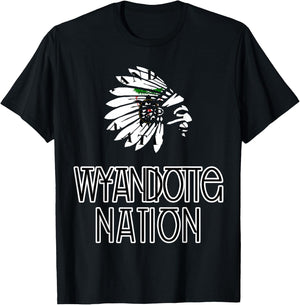 Wyandotte Tribal Nation Flag | Native Amerindian | Headdress T-Shirt - T-Shirt | Black