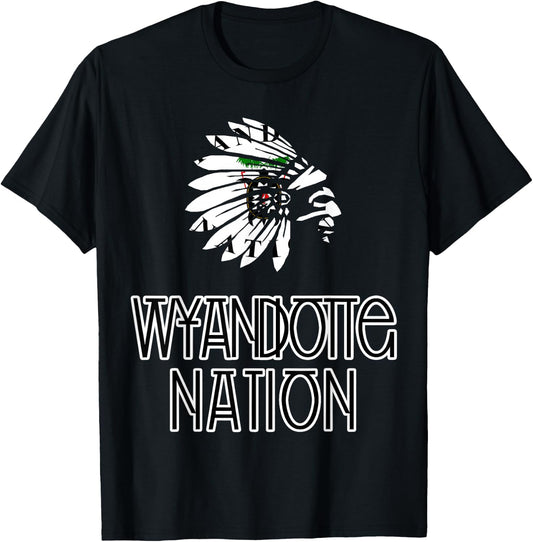 Wyandotte Tribal Nation Flag | Native Amerindian | Headdress T-Shirt - T-Shirt | Black