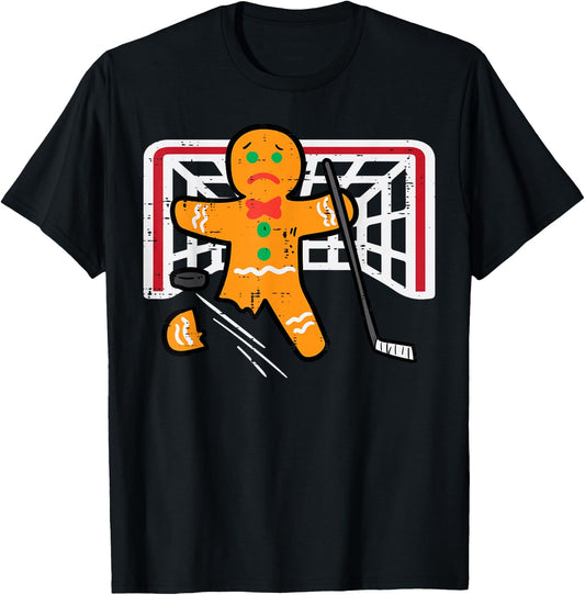 Christmas Gingerbread Man Ice Hockey Fun Xmas Men Boys Kids T-Shirt - T-Shirt | Black