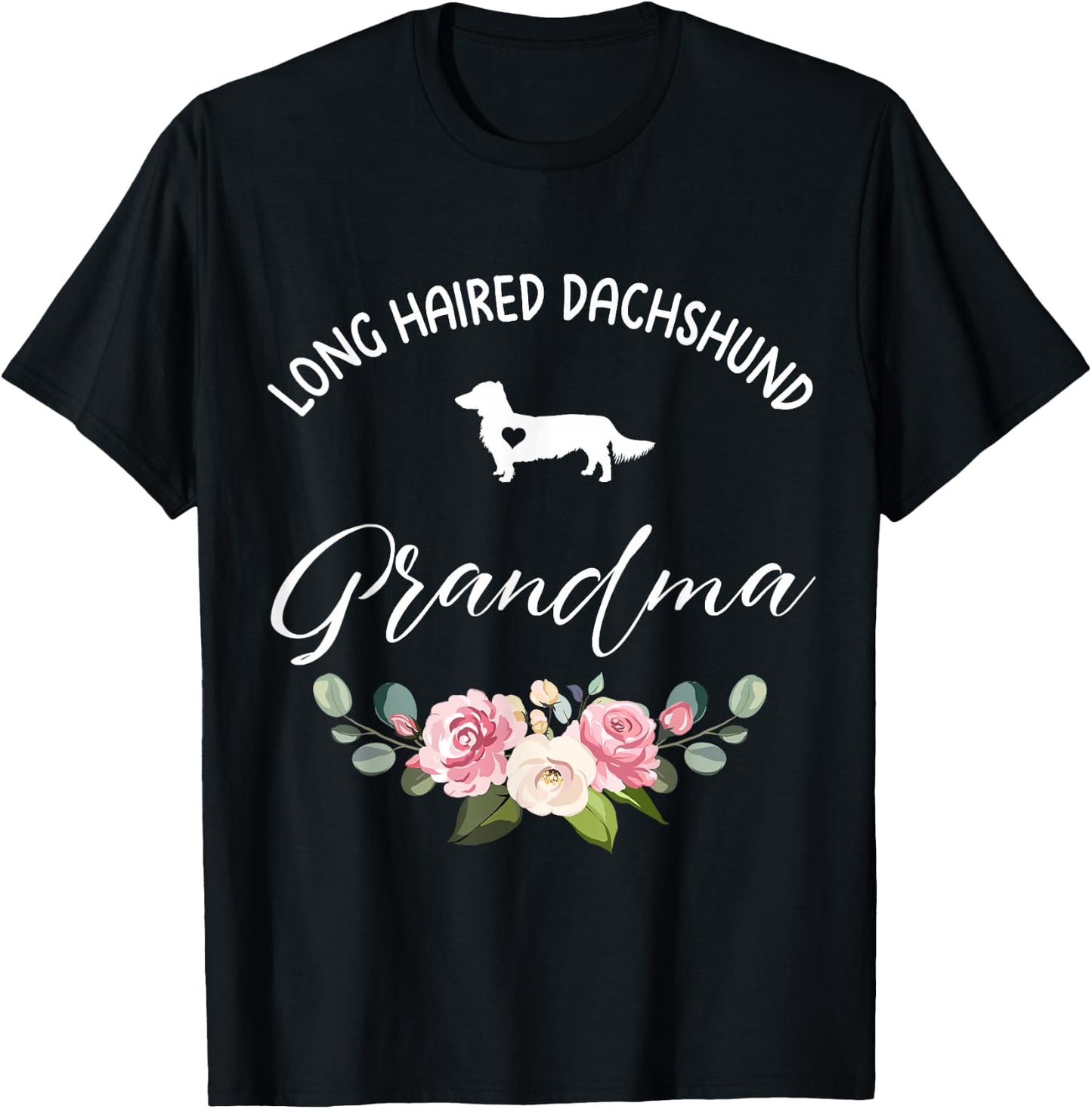 Long Haired Dachshund Dog Grandma Silhouette Mother's Day T-Shirt - T-Shirt | Black