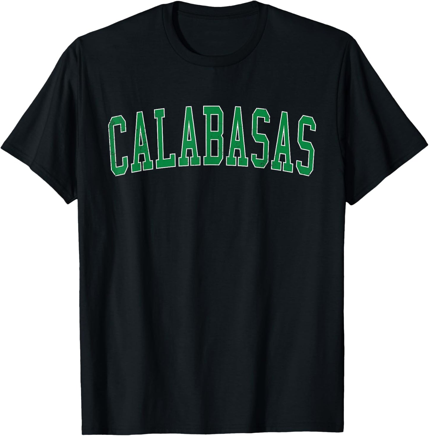 Vintage Calabasas CA Distressed Green Varsity Style T-Shirt - T-Shirt | Black
