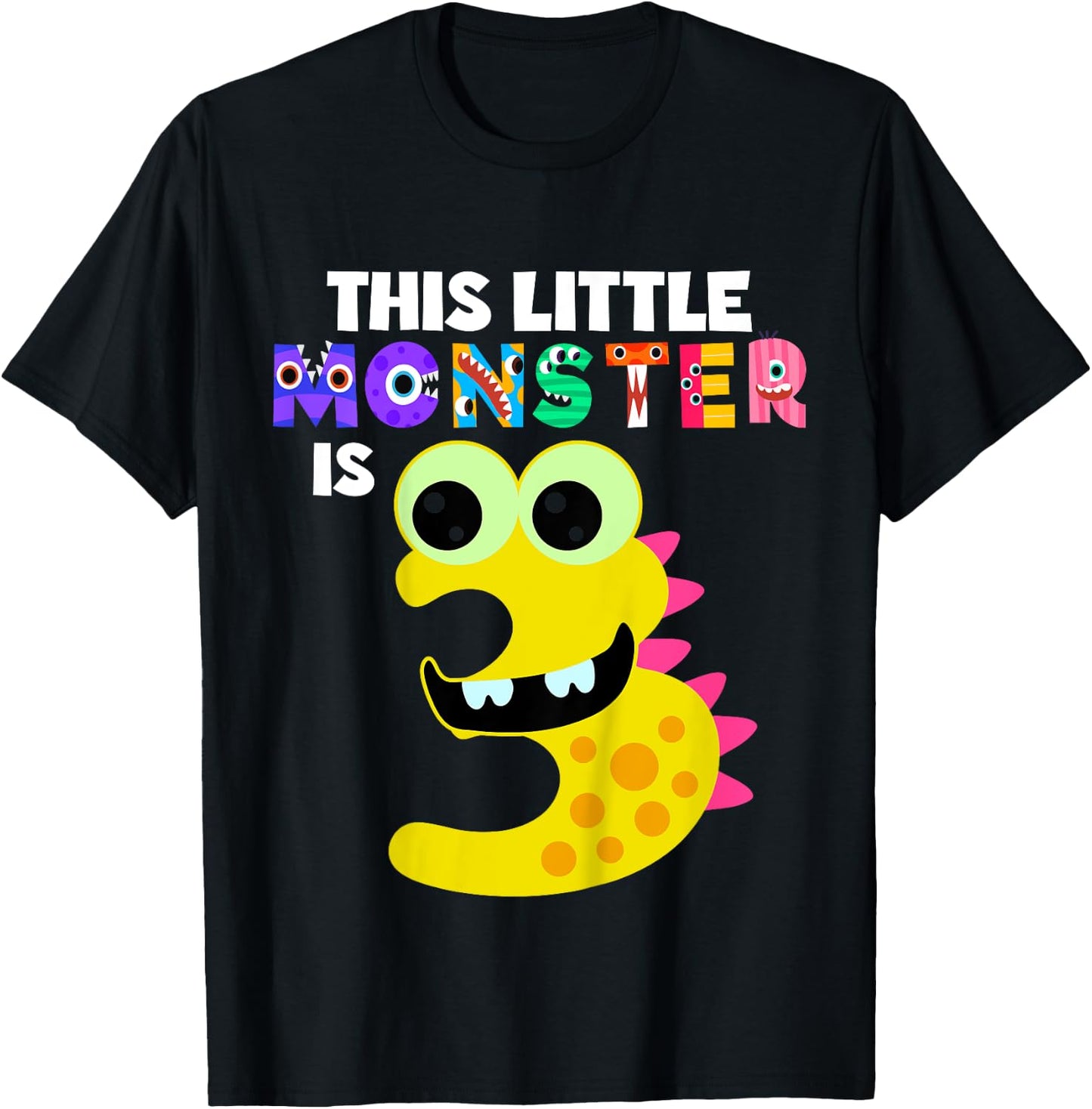 Kids This Little Monster is 3 Three Years Old 3rd Birthday Party T-Shirt - T-Shirt | Black