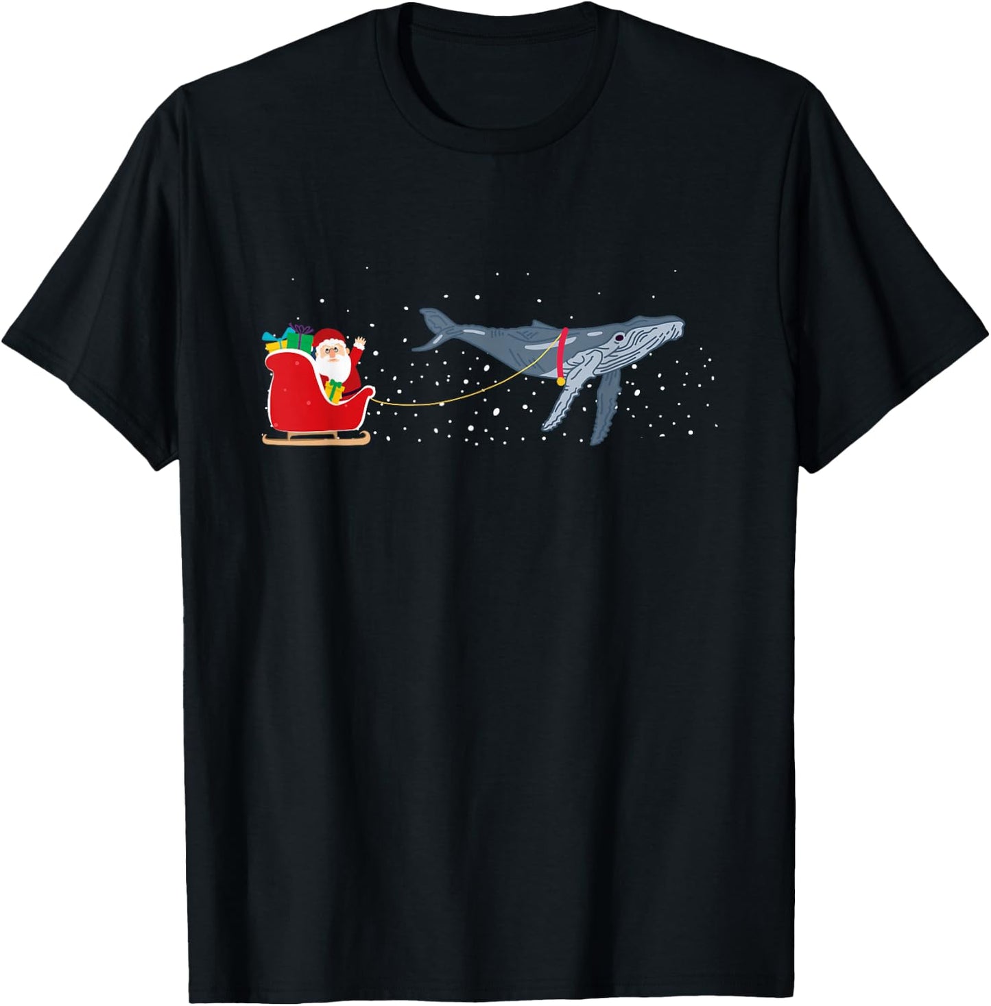Blue Whale Santa Christmas Sleigh - Funny Blue Whale Xmas T-Shirt - T-Shirt | Black