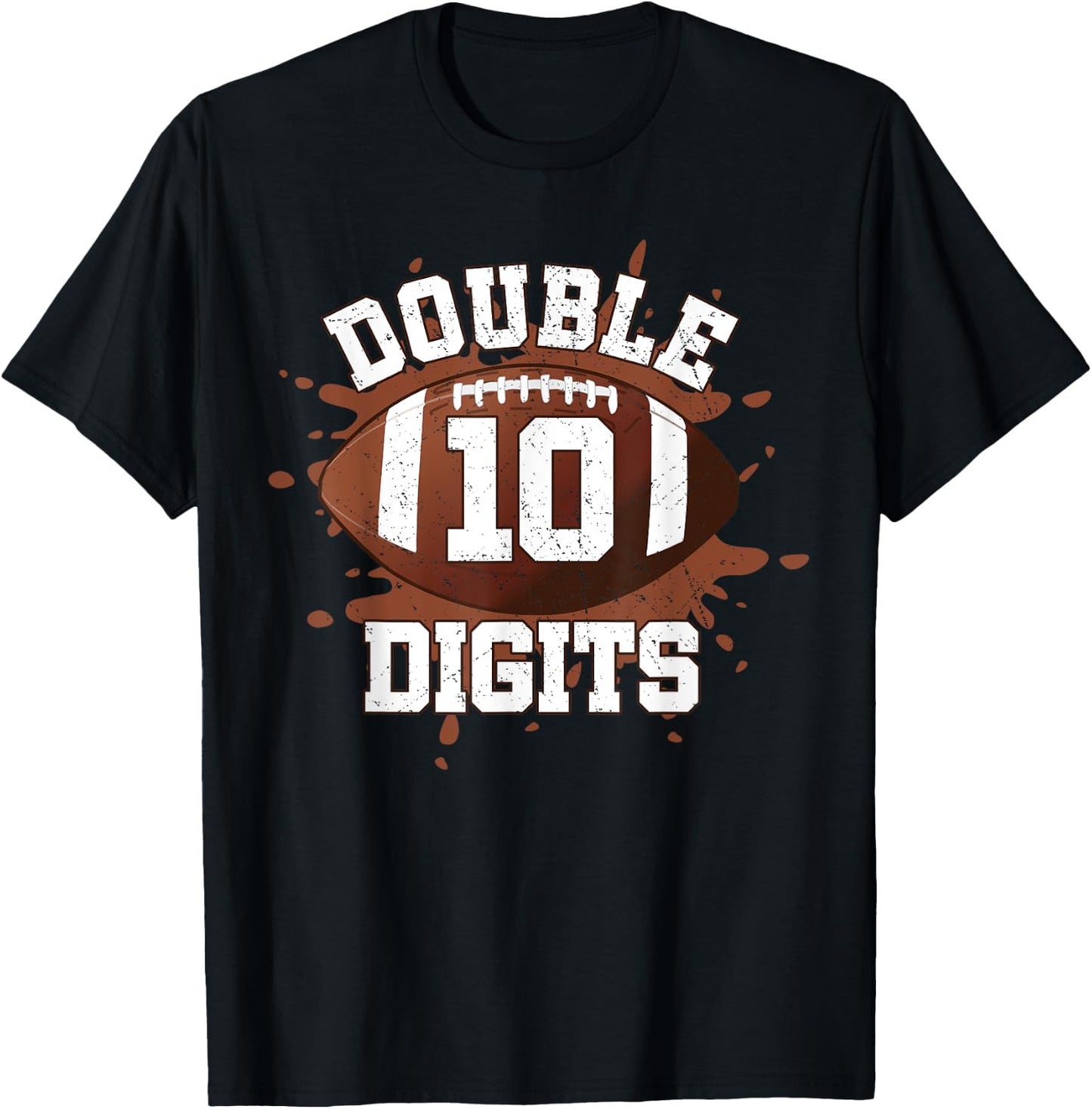 Double Digits Birthday Decorations Boy 10 Football 10th Bday T-Shirt - T-Shirt | Black