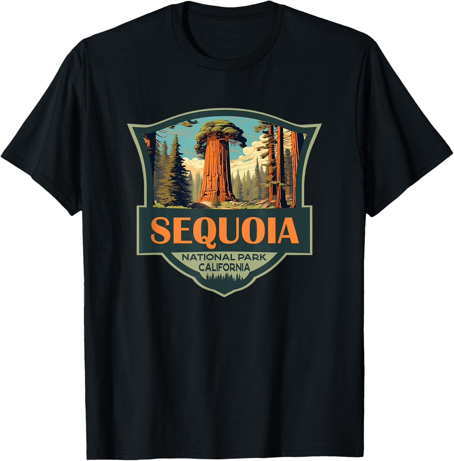 Sequoia National Park Illustration Travel Retro Badge T-Shirt - T-Shirt | Black