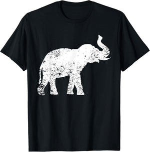 Elephant Lover Design Vintage Elephant - Black, Small, , Cotton 50% Polyester 50%, Short Sleeve, , Classic Fit, Distressed Elephant Print T-Shirt - T-Shirt | Black