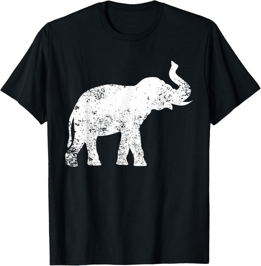 Elephant Lover Design Vintage Elephant - Black, Small, , Cotton 50% Polyester 50%, Short Sleeve, , Classic Fit, Distressed Elephant Print T-Shirt - T-Shirt | Black