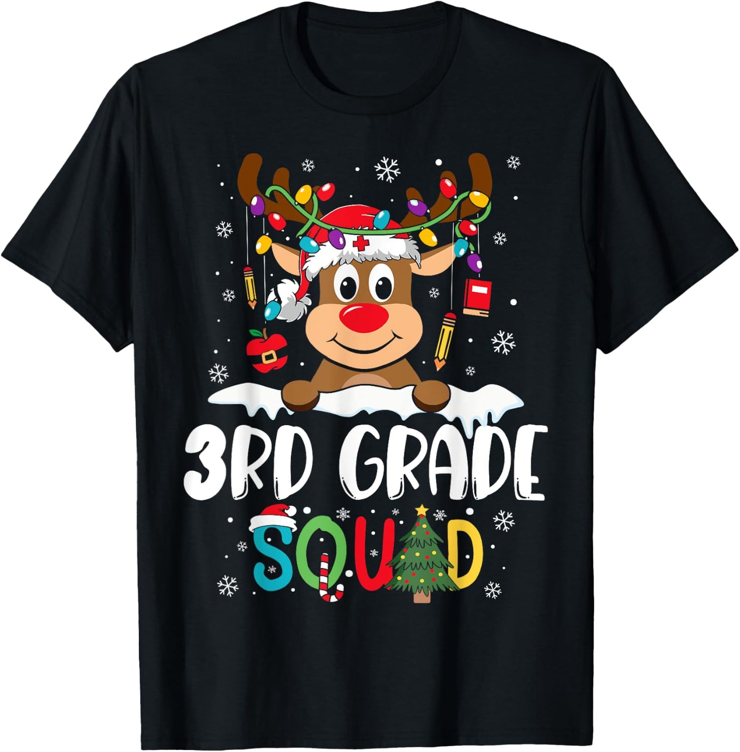 3rd Grade Teacher Squad Funny Reindeer Teacher Christmas T-Shirt - T-Shirt | Black