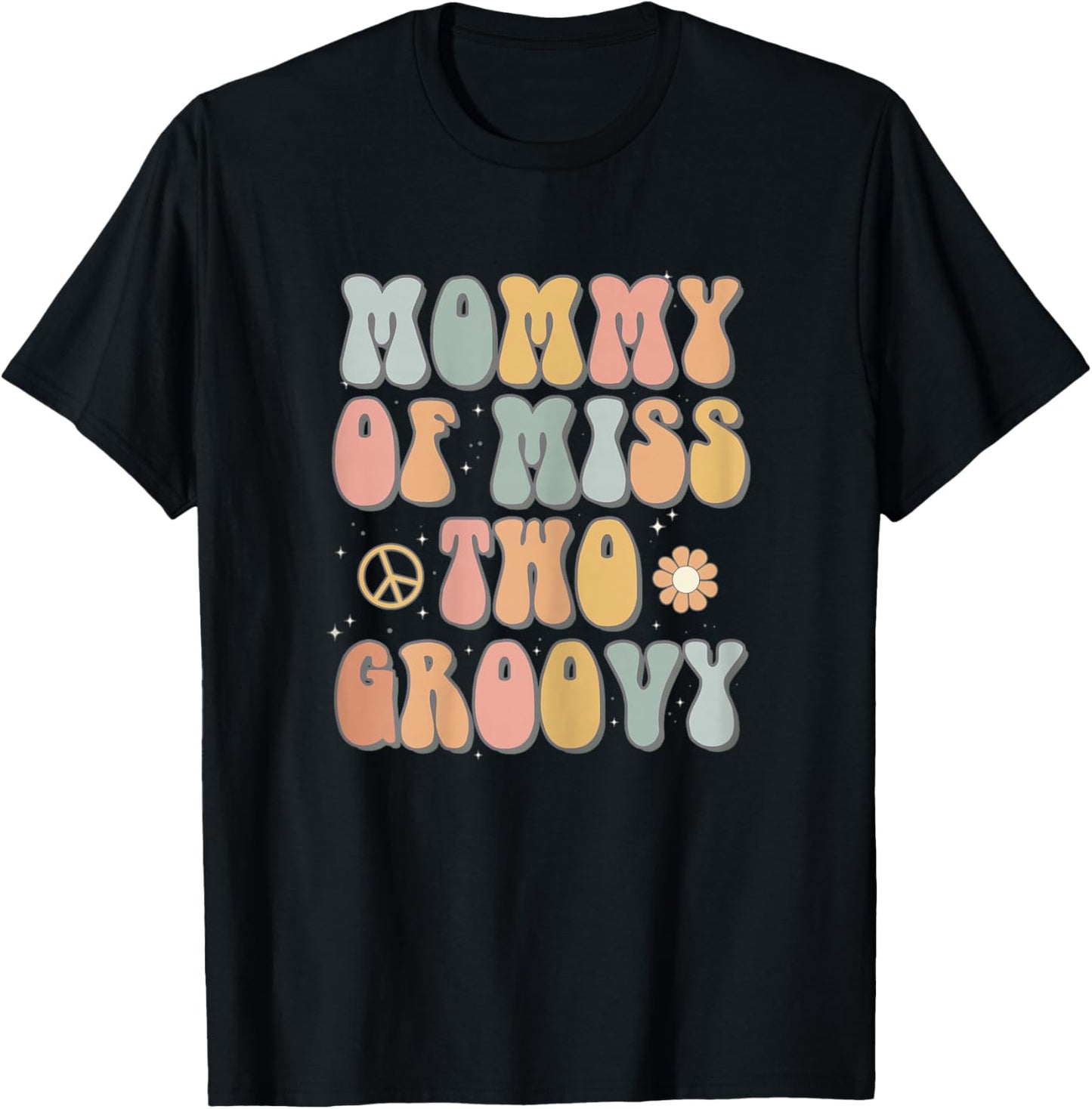 Mommy Mom Two Groovy Second Birthday Retro 2nd Bday Party T-Shirt - T-Shirt | Black
