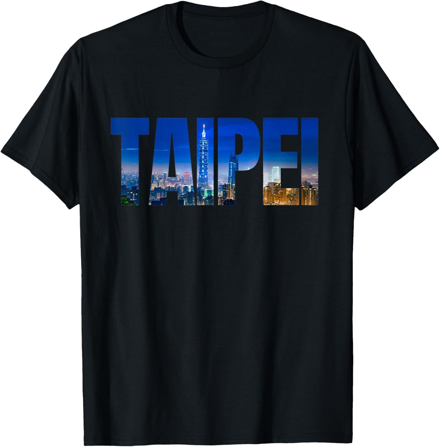 Taipei Taiwan Skyline Nightview Taipei 101 Elephant Mountain T-Shirt - T-Shirt | Black