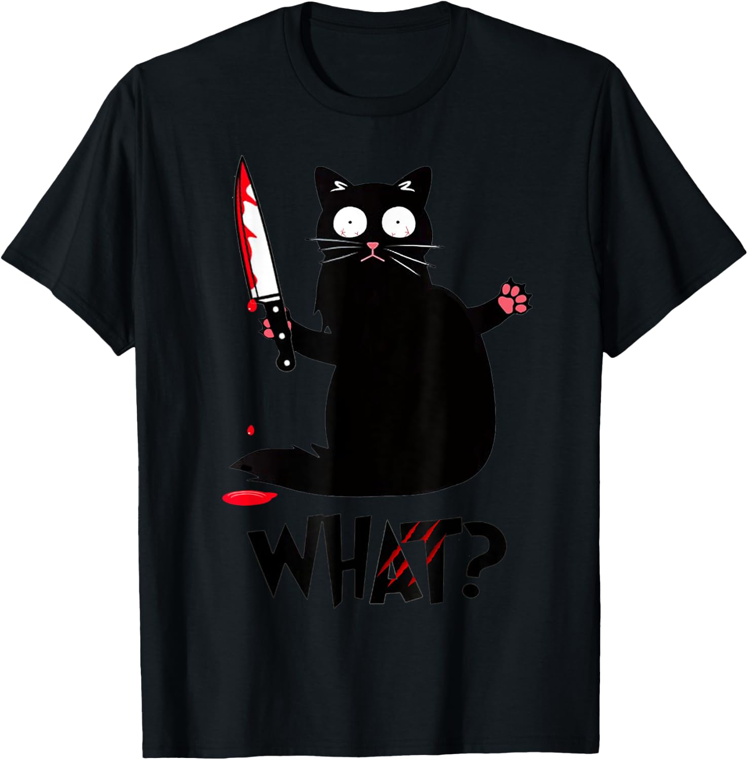 Funny Black Cat Murderous Knife T-Shirt - T-Shirt | Black