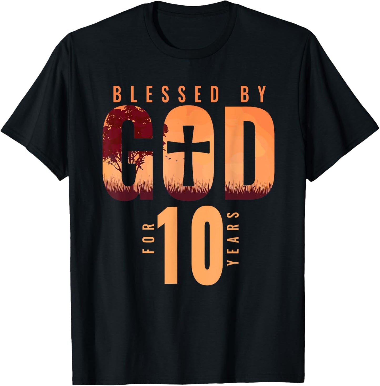 Blessed By God For 10 Years 10th Birthday Religious Theme T-Shirt - T-Shirt | Black