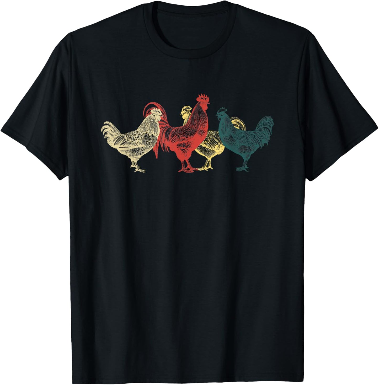 Chicken Group With Rooster Agriculture Farmer Funny Chickens T-Shirt - T-Shirt | Black