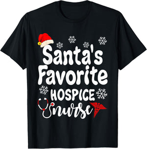 Santa's Christmas Favorite Hospice Nurse Funny Xmas Nursing T-Shirt - T-Shirt | Black