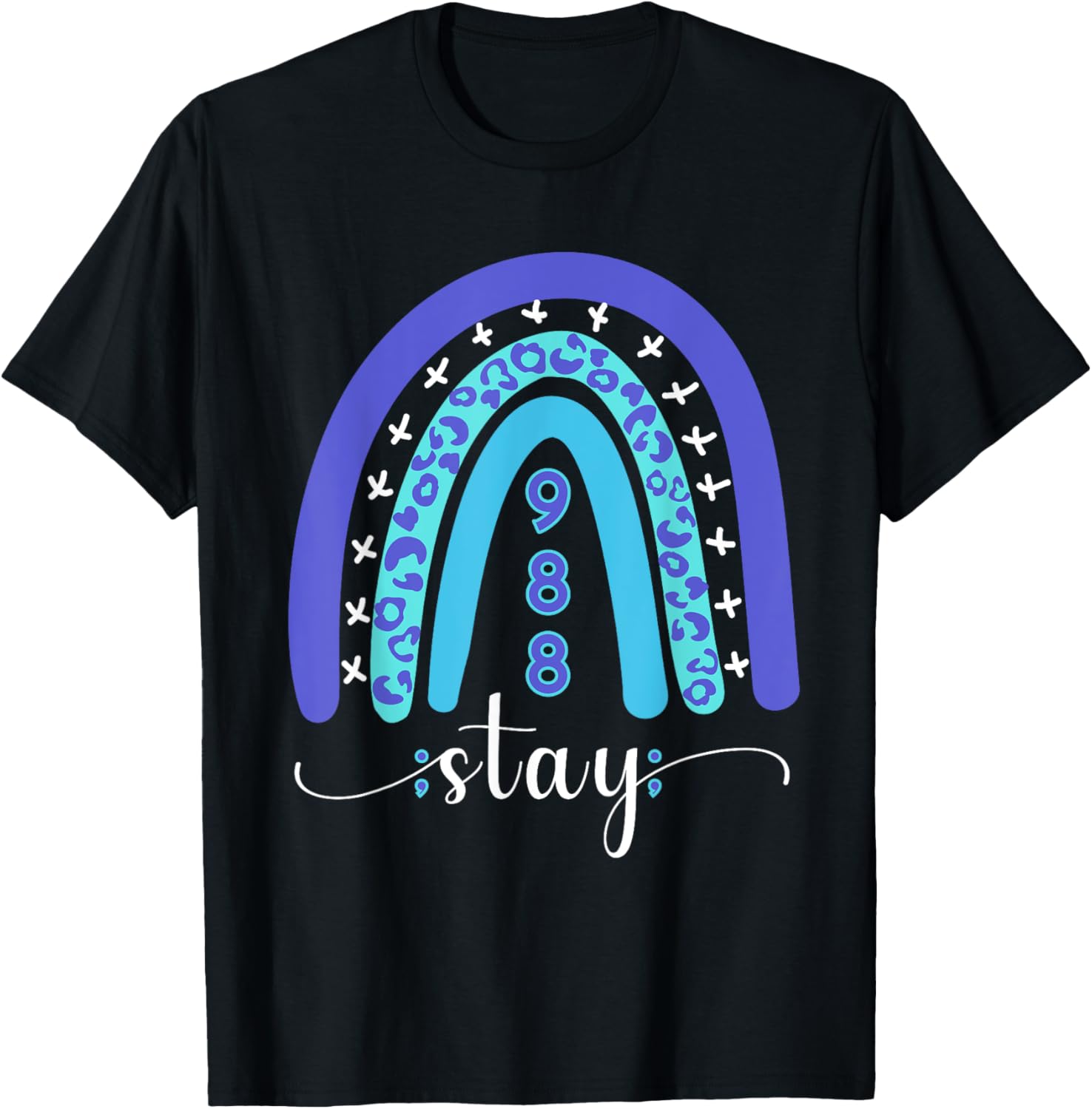 988 Suicide Prevention Mental Health Stay Semicolon Rainbow T-Shirt - T-Shirt | Black