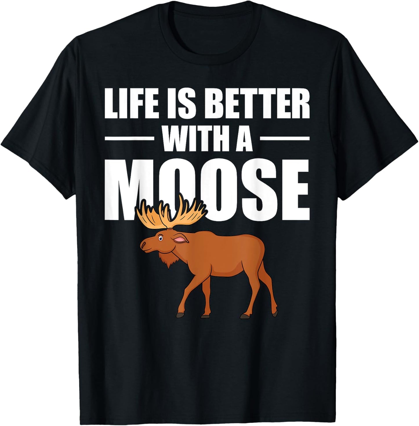 Funny Moose Design Women Boys Mammal Animal Apparel , Black T-Shirt - T-Shirt | Black