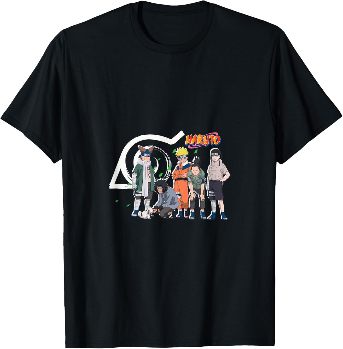 Naruto Characters & Konoha Emblem T-Shirt - T-Shirt | Black