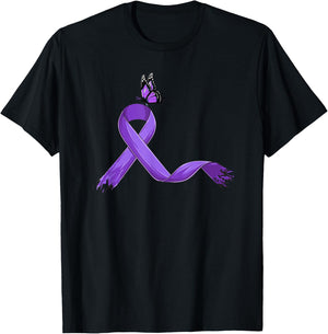 Fibromyalgia Gifts & Accessories Cute Modern Ribbon Black Short Sleeve - Small - Fibromyalgia Awareness T-Shirt - T-Shirt | Black