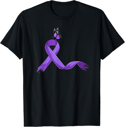 Fibromyalgia Gifts & Accessories Cute Modern Ribbon Black Short Sleeve - Small - Fibromyalgia Awareness T-Shirt - T-Shirt | Black