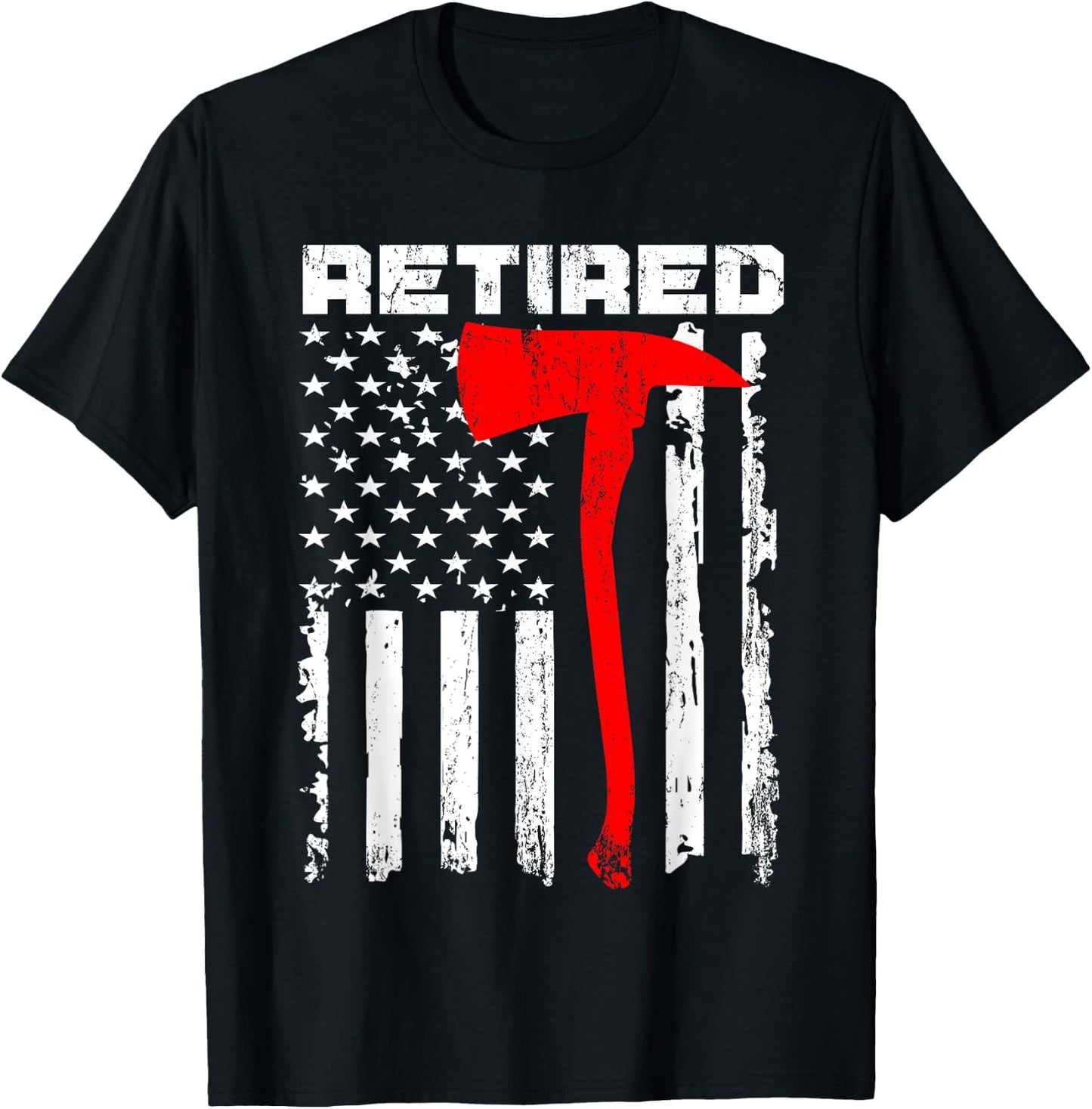 Funny Retired Firefighter USA Flag Fireman Retirement Outfit T-Shirt - T-Shirt | Black