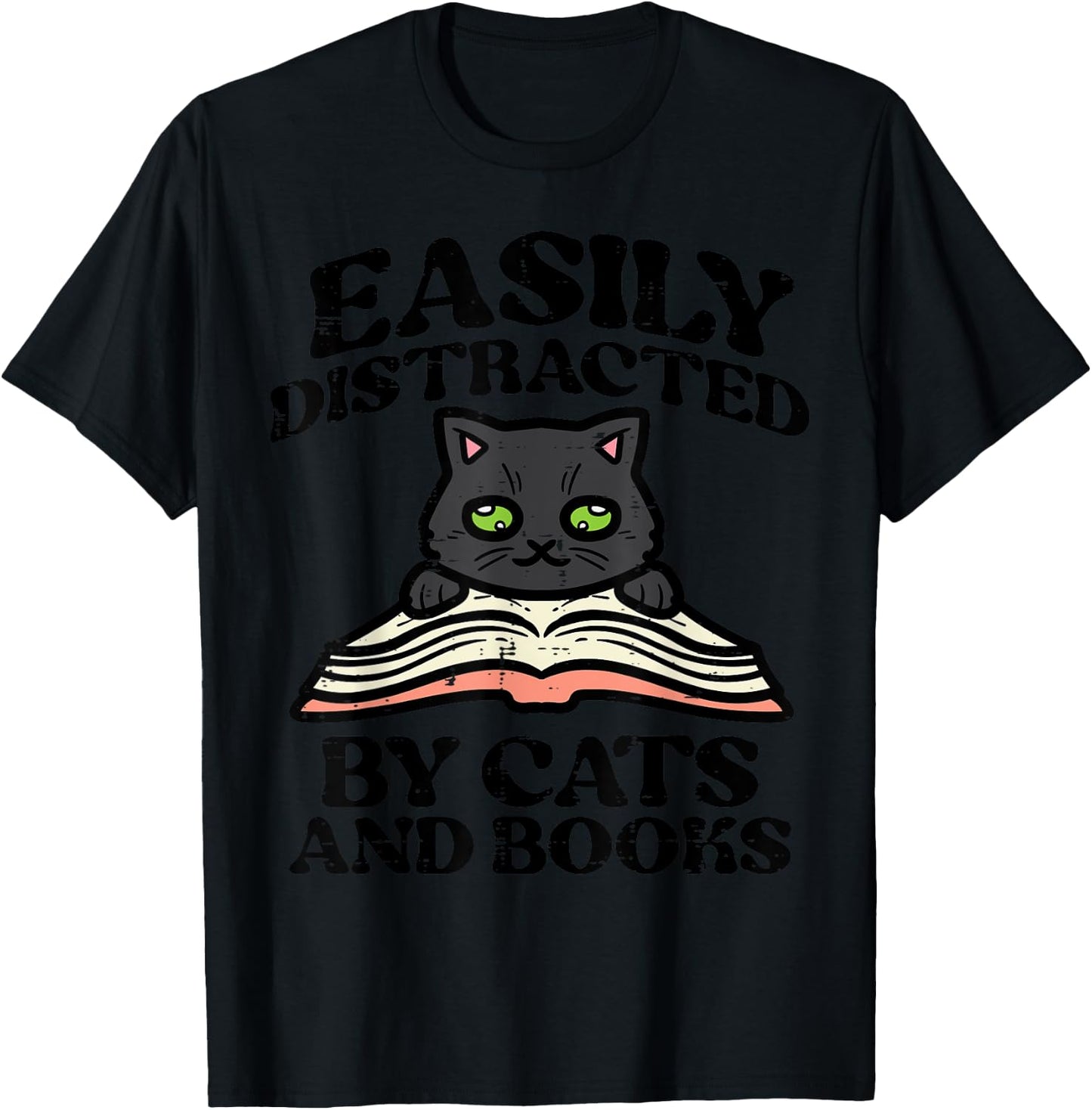 Easily Distracted Cats Books Librarian Women Girls Kids Teen T-Shirt - T-Shirt | Black