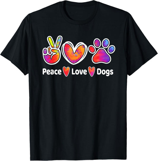 Dog Lover Peace Love Dogs Funny Cute Puppy Paw Tie Dye Men Women Girls Kids T-Shirt - T-Shirt | Black
