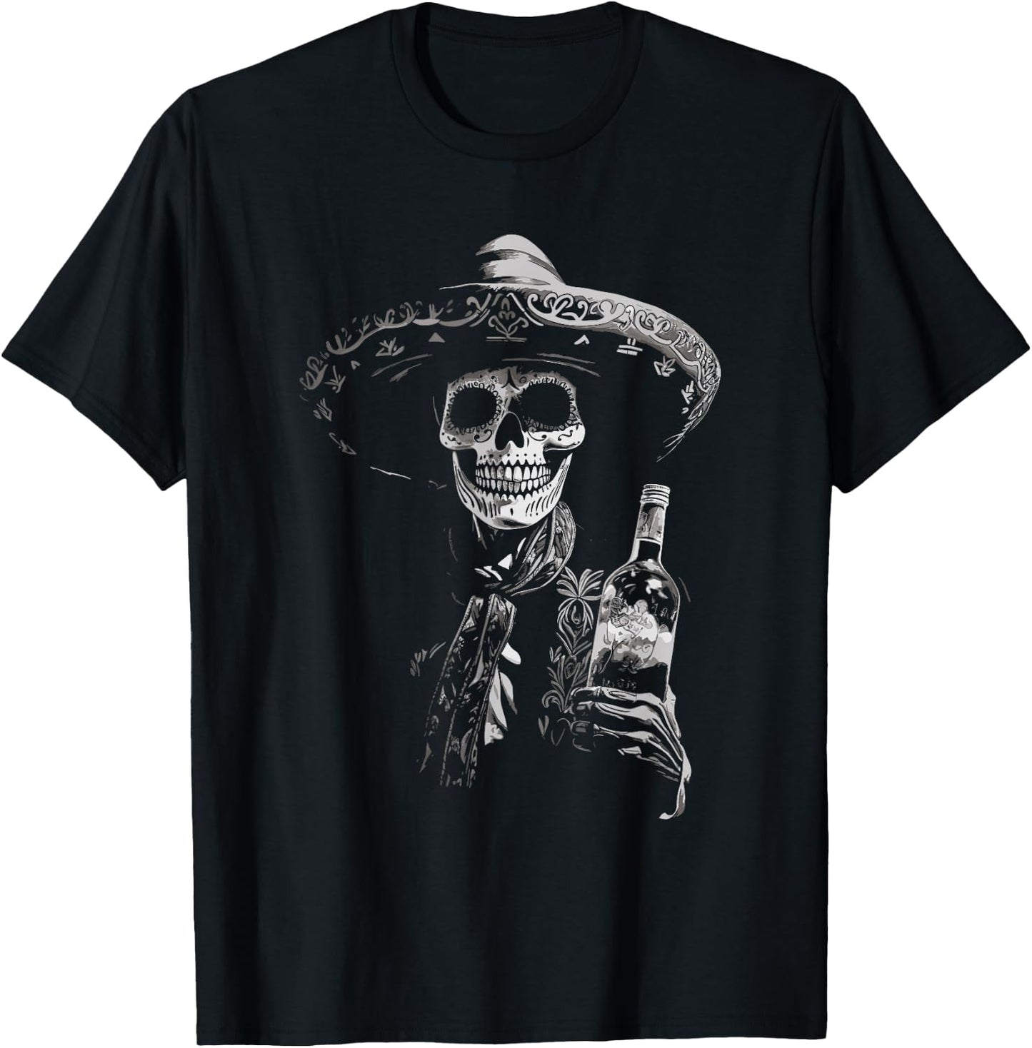 Vintage Skeleton Tequila Mexico Dia De Los Muertos Mexican T-Shirt - T-Shirt | Black