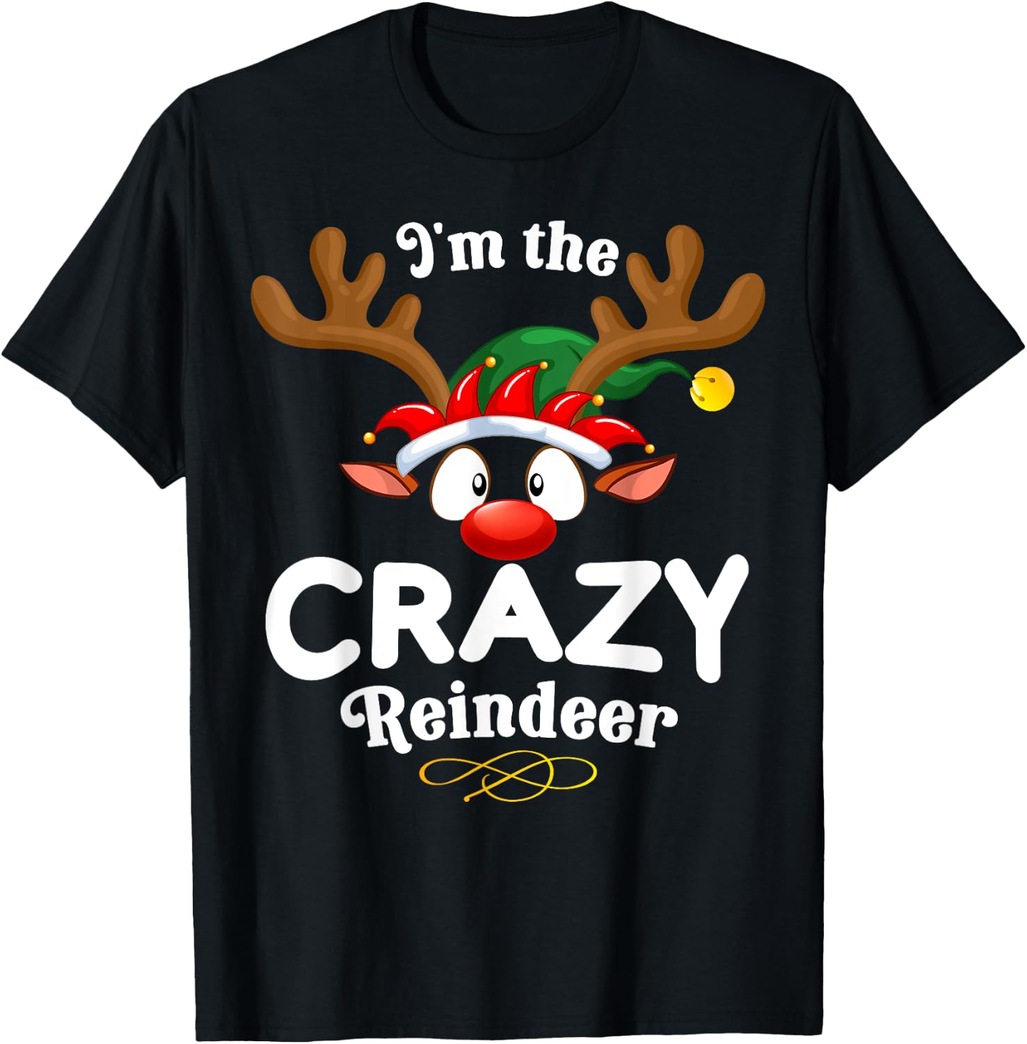 Christmas PJS Crazy XMas Reindeer Matching T-Shirt - T-Shirt | Black