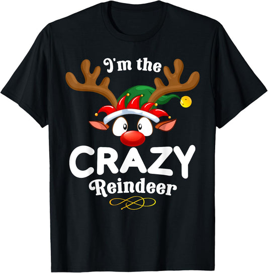 Christmas PJS Crazy XMas Reindeer Matching T-Shirt - T-Shirt | Black