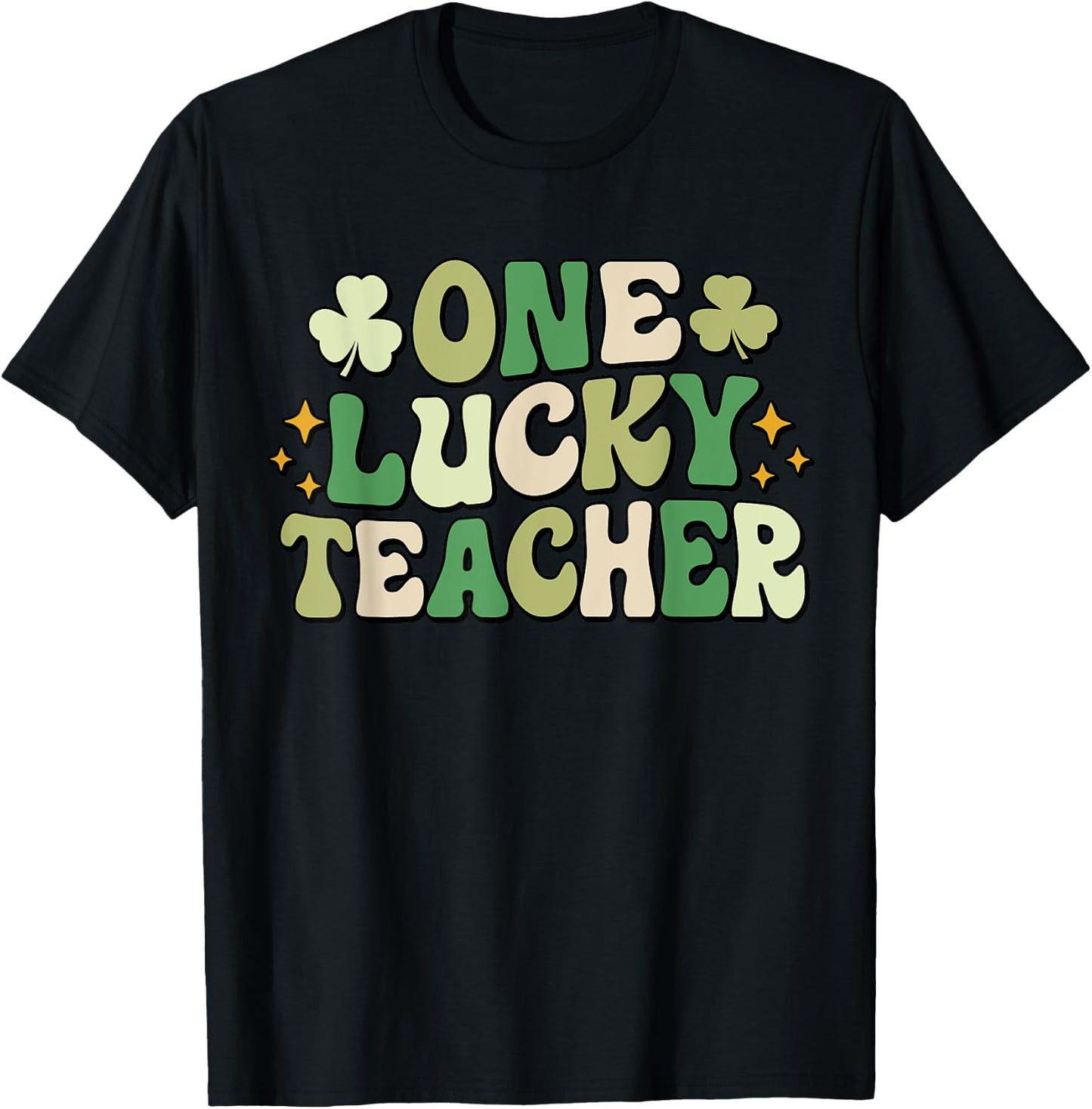 One Lucky Teacher Groovy Retro Teacher St Patrick's Day Men Women Girls Kids T-Shirt - T-Shirt | Black