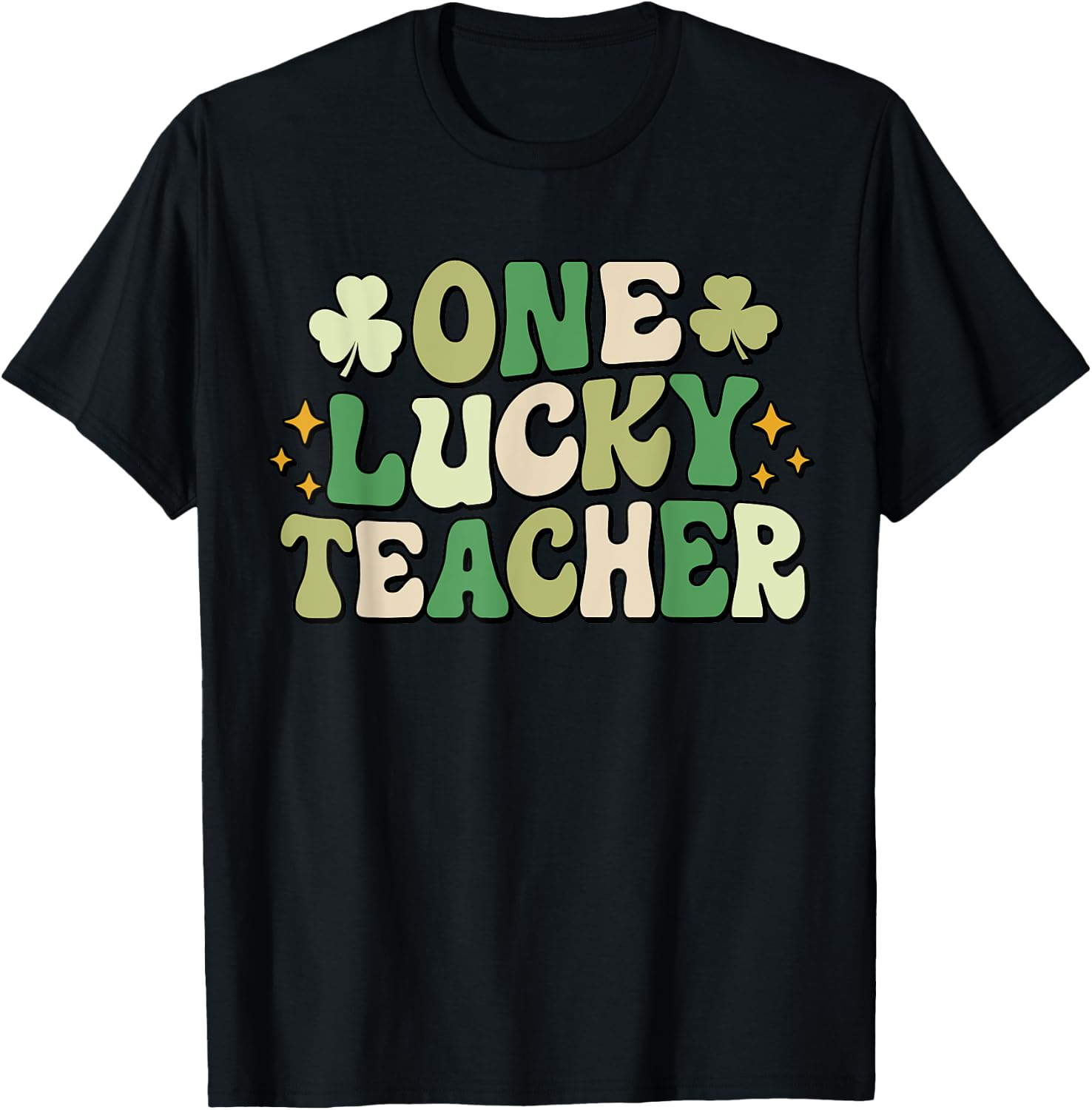 One Lucky Teacher Groovy Retro Teacher St Patrick's Day Men Women Girls Kids T-Shirt - T-Shirt | Black