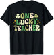 One Lucky Teacher Groovy Retro Teacher St Patrick's Day Men Women Girls Kids T-Shirt - T-Shirt | Black