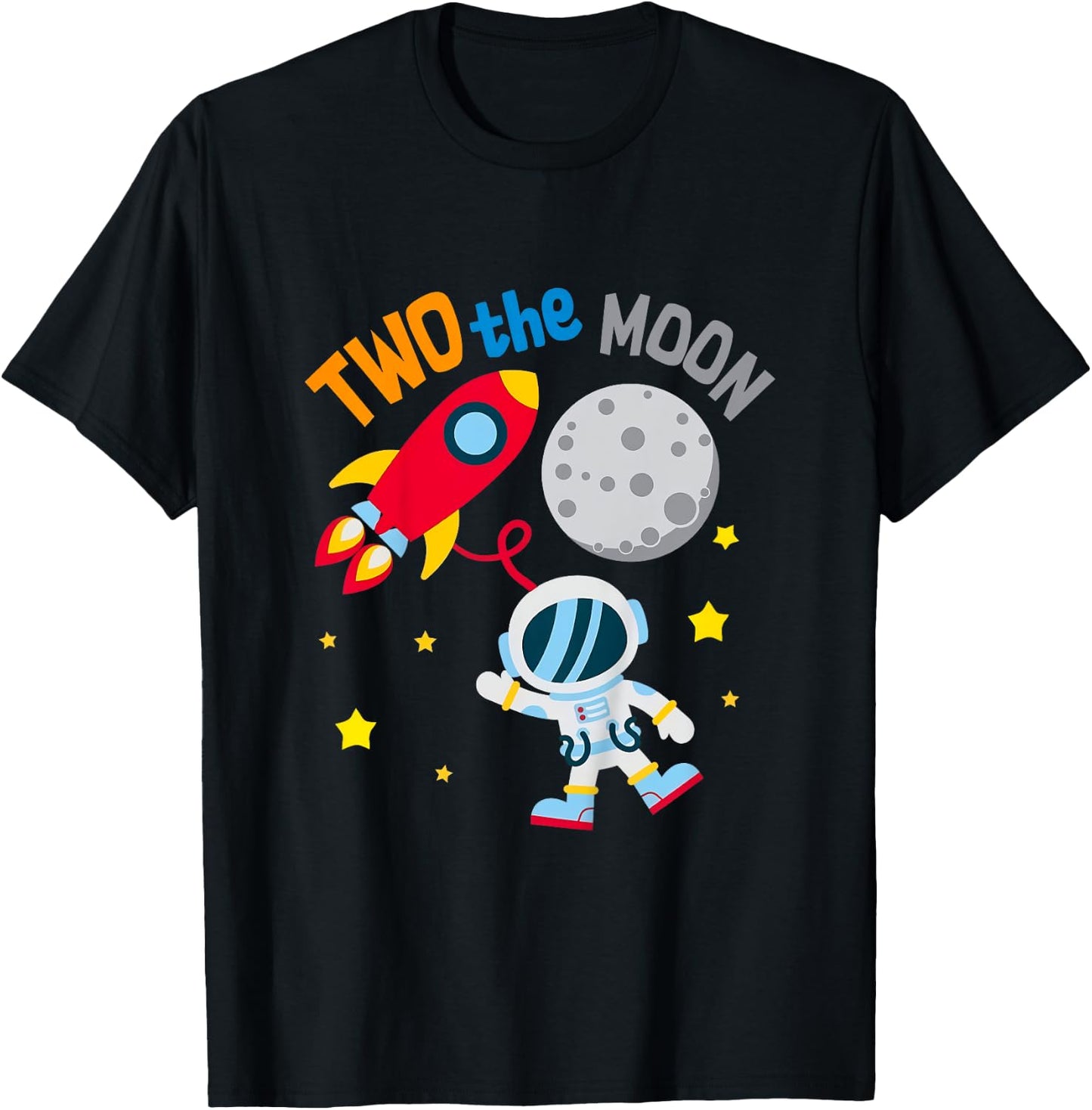 Kids Two The Moon 2nd Birthday Gift 2 Year Old Astronaut Bday Boy T-Shirt - T-Shirt | Black