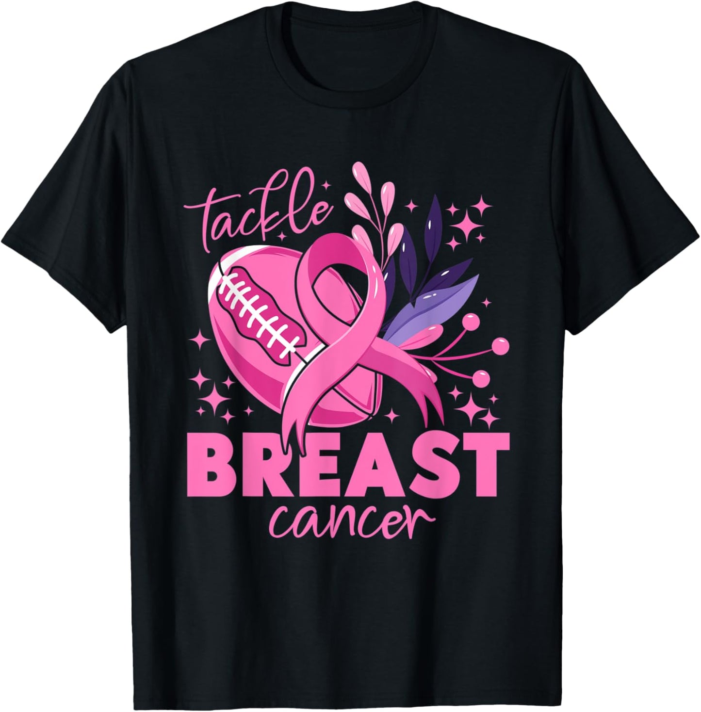 Tackle Football Pink Ribbon Breast Cancer Awareness For Boys T-Shirt - T-Shirt | Black