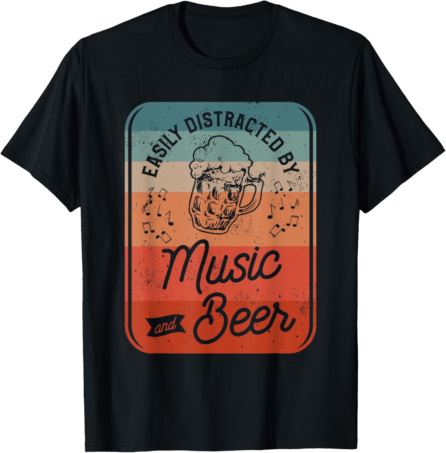 Easily Distracted By Music And Beer T-Shirt - T-Shirt | Black