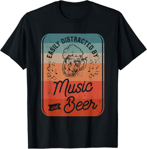 Easily Distracted By Music And Beer T-Shirt - T-Shirt | Black