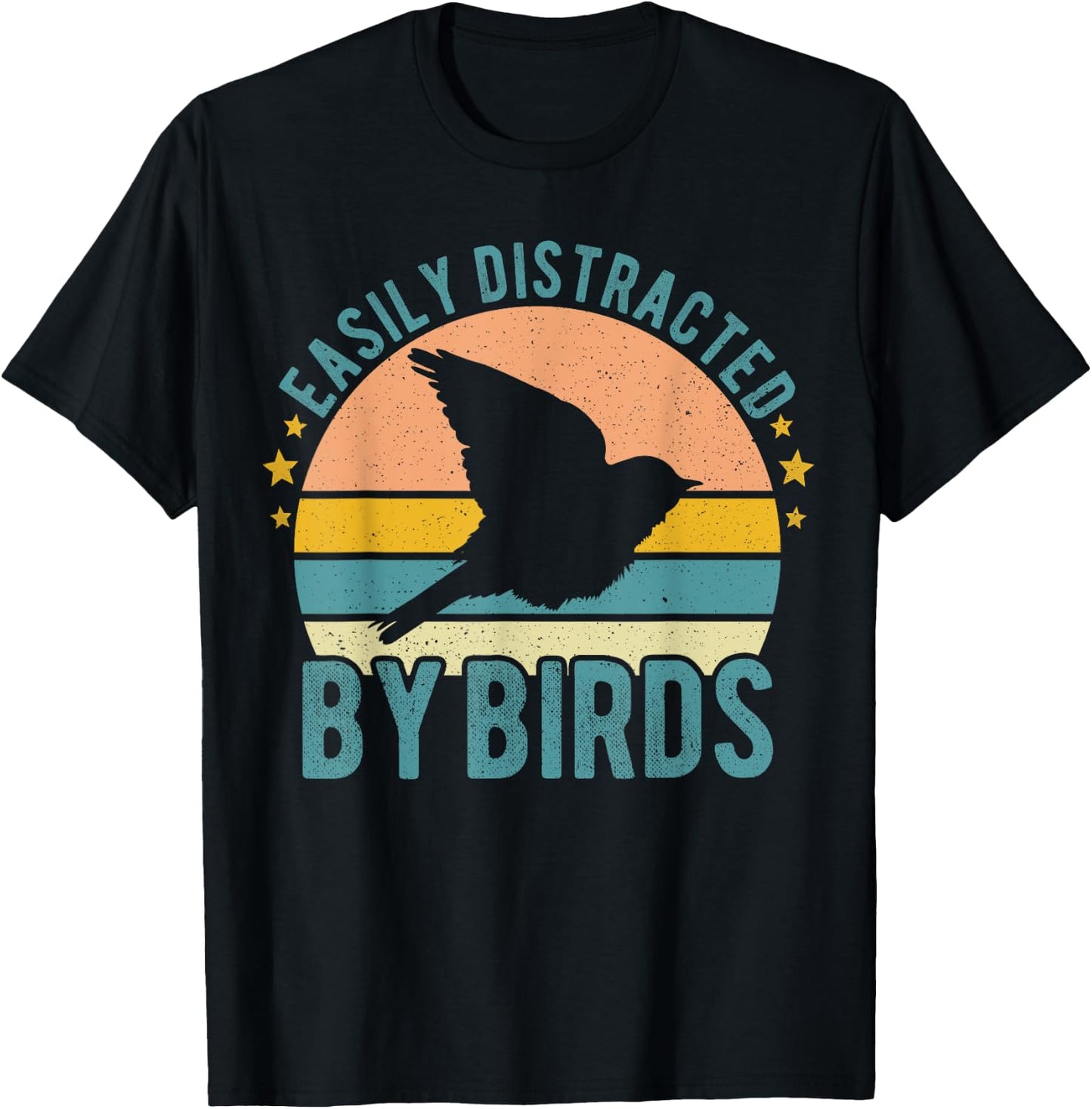 Easily Distracted By Birds Funny Watching Birding Birds T-Shirt - T-Shirt | Black